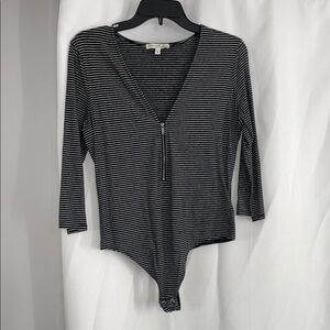 Express Black and White Striped long sleeve bodysuit Top